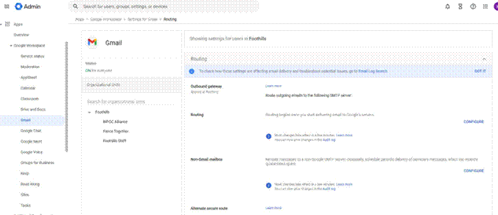 Title: Step 3 screenshot - Description: Gmail Routing section in Google Workspace Admin Console