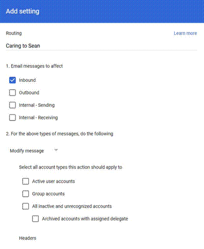 Title: Step 5 screenshot 1 - Description: Email messages to affect - Inbound checked